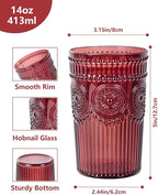 Ciaell 12 Pack Romantic Plastic Water Glasses - 14 Oz Burgundy Vintage Drinking Glasses, Embossed Ribbed Plastic Cups, Textured Striped Set for Juice, Beverages, Beer, Cocktail & Christmas