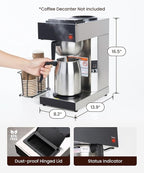 SYBO 12 Cup Coffee Maker Commercial, Pour Over Coffee Maker Brewer, Industrial Stainless Steel Cafetera with 2 Warmers