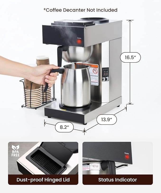 SYBO 12 Cup Coffee Maker Commercial, Pour Over Coffee Maker Brewer, Industrial Stainless Steel Cafetera with 2 Warmers