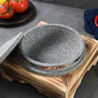 Bibimbap Bowl with Lid, Korean Stone Bowl Cooking Pot with Wood Tray, Natural Stone Bowl Hot Pot for Korean Restaurants, Soup, Rice, Stew,12cm/4.7inch