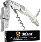Hicoup Wine Opener - Professional Corkscrews for Wine Bottles w/Foil Cutter and Cap Remover - Manual Wine Key for Servers, Waiters, Bartenders and Home Use - Stainless Steel w/Moonstone Resin Inlay