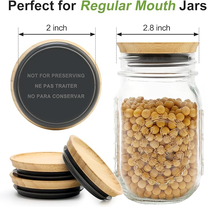 8 Pack Bamboo Regular Mouth Mason Jar Lids Canning Supplies Small Mouth Mason Jars Tops Accessories Decorative Reusable Wooden Silicone Canning Lids Glass Cups with Wood Airtight Lid for Jar Covers