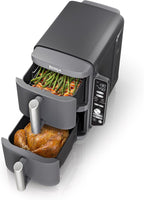 Ninja Air Fryer, 10QT DoubleStack XL 2-Basket, Compact Design, Cooks 5lb Whole Chicken, Feeds Up to 8 People, 6-in-1 Air Fryer, Roast, Bake & More, Easy to Clean, Dishwasher Safe Parts, Grey, SL401