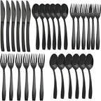 Black 30 Piece Silverware Set,Stainless Steel Flatware Set for 6,18/0 Rust-Proof Cutlery Set with Forks & Spoons,Mirror Polished Dishwasher Safe - Heavy Duty Tableware for Home & Dining