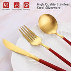 Matte Red Gold Silverware Set, 20-Piece Stainless Steel Flatware Set, Satin Finish tableware Cutlery Set, Service for 4, Home and Restaurant, Dishwasher Safe