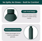 NOBL Stainless Steel Water Bottle,17 oz, 500 ml, Double Wall Vacuum Insulation, Sealed Thermos Bottle Keeps Drinks Cold 24 Hrs & Hot 12 Hrs, Leak Proof, Fits Noble Carry-On Cup Holder - Forest Green