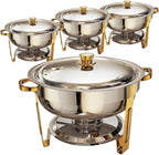 Chafing Dishes for Buffet 4 Pack, 6QT Round Chafing Dish Buffet Set Stainless Steel Buffet Food Warmers Sets for Catering Events Parties Dinners with Complete Set,Gold and Silver