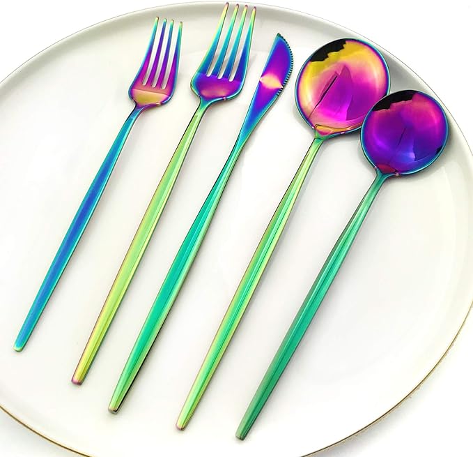 Rainbow 36-Pieces Silverware Flatware Mirror Polished Dinnerware, 18/0 Stainless Steel Cutlery Set For Home Kitchen Party Hotel Restaurant Wedding Service for 6