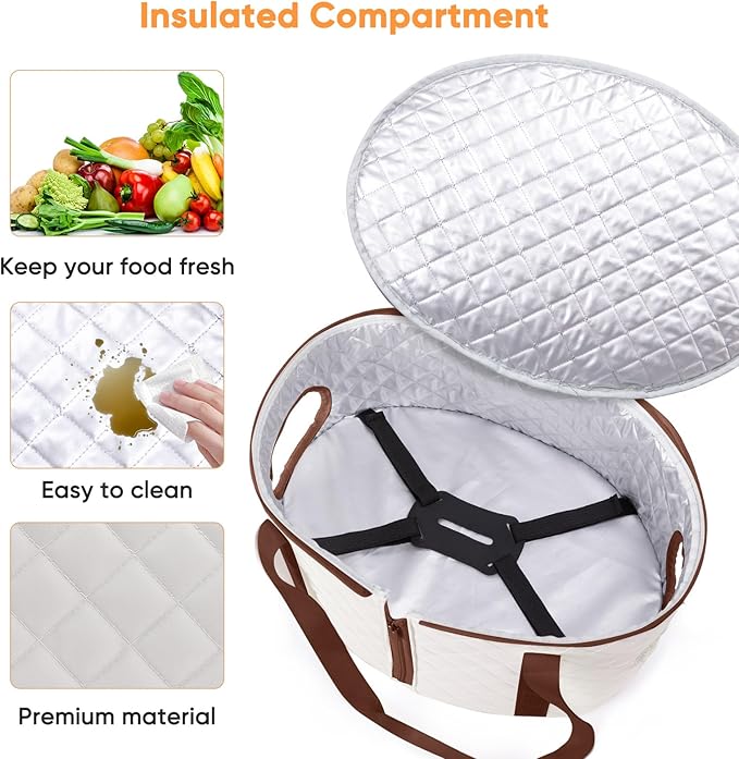 BAGSPRITE Slow Cooker Carrying Case Compatible with 6-8 Quart Crockpot Carrier for Hot Food and Hamlton Beach Slow Cooker Tote with Lid Fastener for Crock-pot Dust Cover Applicances