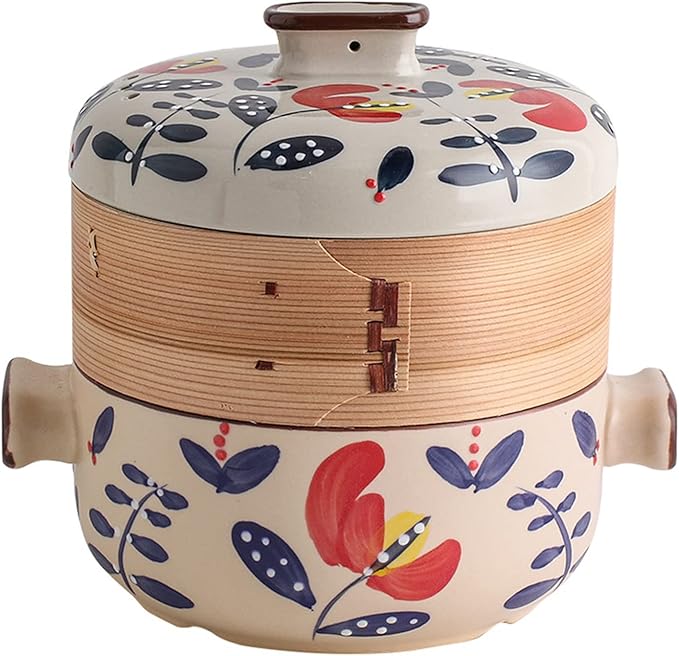 Japanese Casserole Pot with Handles for Cooking, Ceramic Casserole Clay Pot Steam Stew Pot with Steamer Basket,A,1.5L