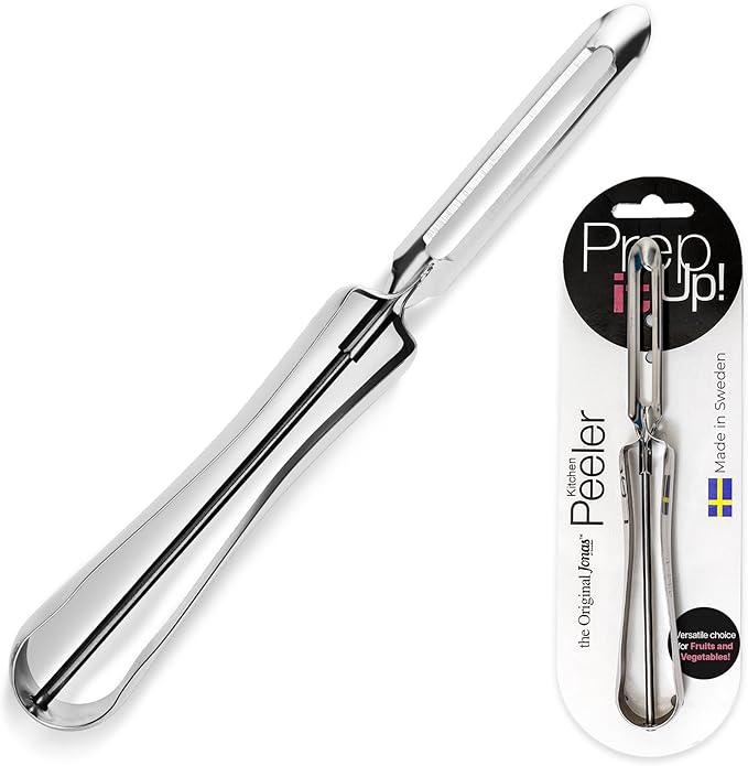 Linden Sweden Original Jonas Vegetable Peeler - Rust Resistant Silver Carrot and Potato Peeler with Ergonomic Handle for Safety and Control - Dishwasher Safe and Compact - Made In Sweden - 6.5in