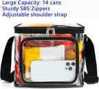 FlowFly Insulated Reusable Lunch Bag Adult Large Lunch Box for Women and Men with Adjustable Shoulder Strap,Front Zipper Pocket and Dual Large Mesh Side Pockets, Clear