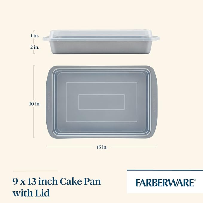 Farberware GoldenBake Bakeware Nonstick Baking Pan/Cake Pan with Lid, Rectangle, Insulated, 9 Inch x 13 Inch - Gray