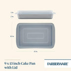 Farberware GoldenBake Bakeware Nonstick Baking Pan/Cake Pan with Lid, Rectangle, Insulated, 9 Inch x 13 Inch - Gray