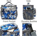 FlowFly Insulated Reusable Lunch Bag Adult Large Lunch Box for Women and Men with Adjustable Shoulder Strap,Front Zipper Pocket and Dual Large Mesh Side Pockets,BlueCamo