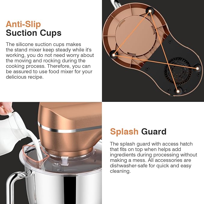 Mini Angel Stand Mixer,10-Speed 5QT Kitchen Electric Mixer,Tilt-Head Food Mixer with Dough Hook, Wire Whisk, Flat Beater, Stainless Steel Bowl (Champagne)