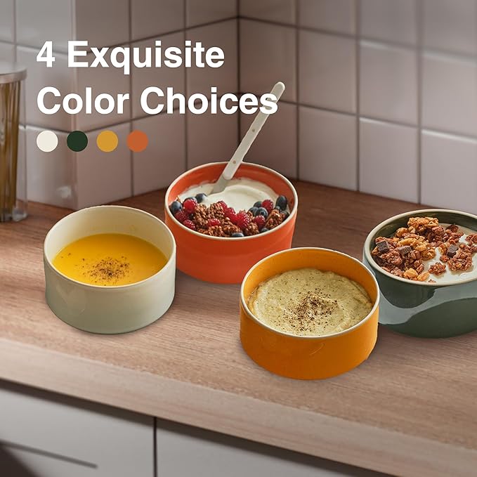 Odense Cereal & Soup Bowls (Set of 4) - Ceramic Bowls for Kitchen- For Cereal, Soup, Salad, Porridge - Modern & Minimal, Wide Round & Stackable - Microwave & Dishwasher Safe (Multi Color)