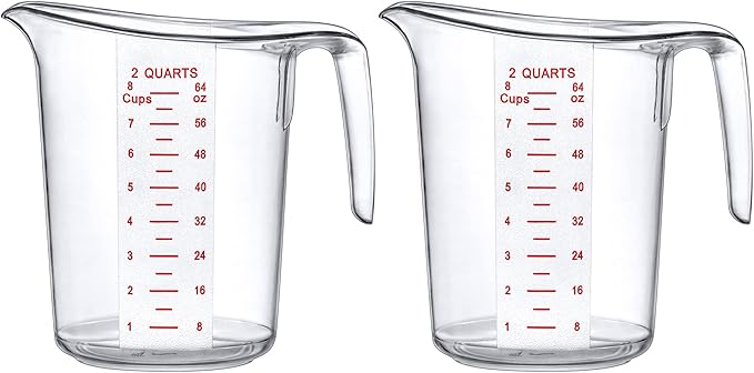 Amazing Abby - Melissa - Unbreakable Plastic Measuring Pitchers (2-Pack), Food-Grade Measuring Jugs, 8-Cup Capacity (2-Quart), Stackable and Dishwasher-Safe, Great for Oil, Vinegar, Flour, More