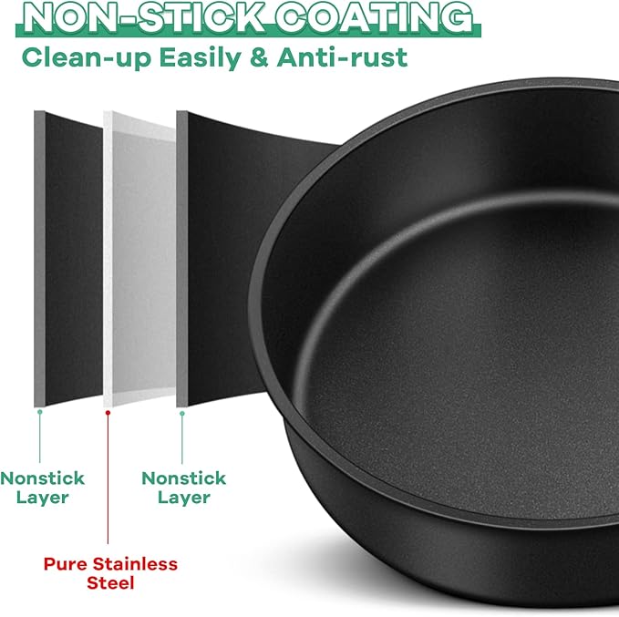 TeamFar 8 Inch Cake Pan, Round Baking Layer Cake Pan Set of 3, with Non-Stick Coating Stainless Steel Core for Birthday, Party, Wedding, Healthy & Heatproof, Release Easily & Easy Clean