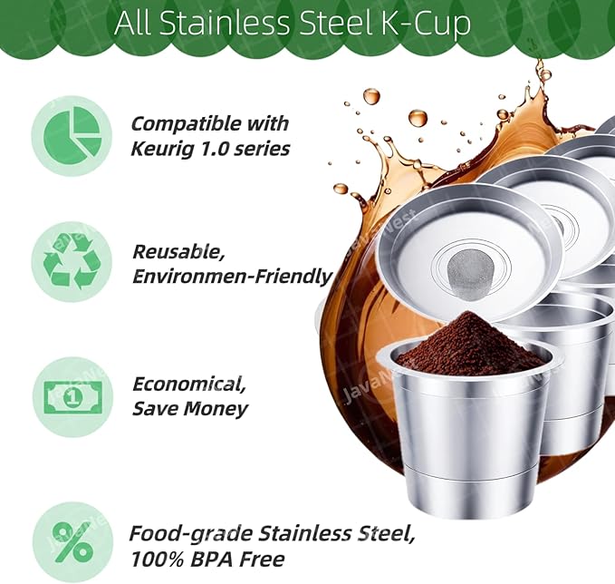Reusable K Cups for Keurig 1.0, Stainless Steel Reusable Coffee Pods for Keurig, Keurig Reusable Pods, Refillable Coffee Filter, Eco-Friendly, BPA-Free (2 * new for Keurig 1.0)
