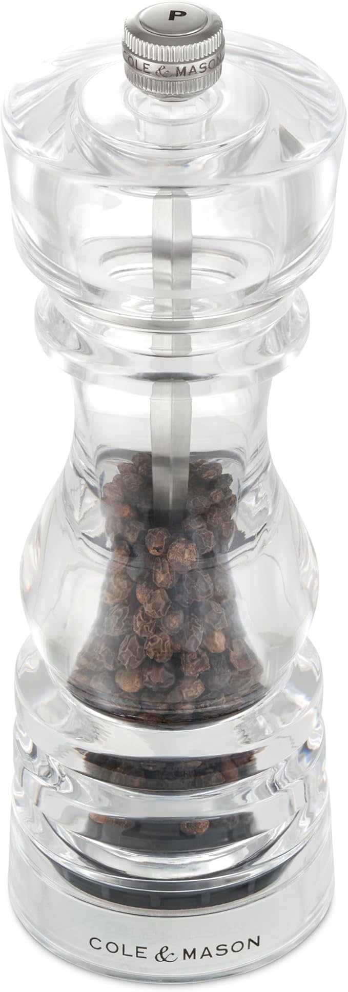 Cole & Mason London Refillable Spice Mill - Kitchen & Home Accessory - Table Black Pepper Grinder - Pepper Mill with Carbon Steel Mechanism - 7", Acrylic