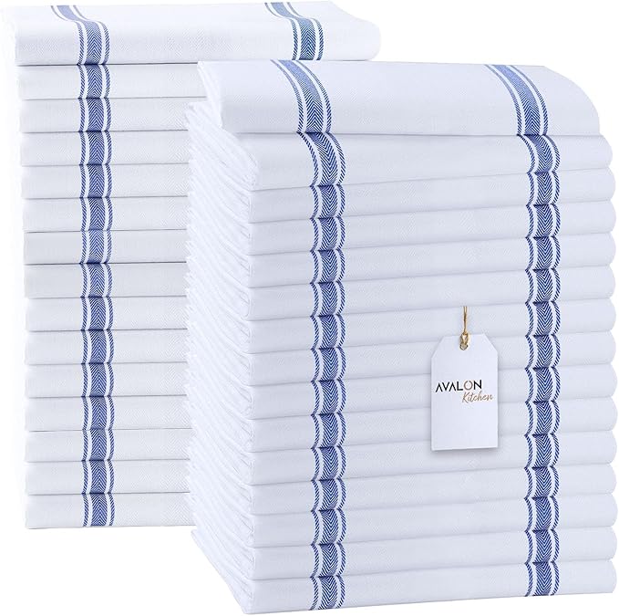 Dish Towels Set (Value Pack of 30) Size 15x25 Inch, 100% Cotton Soft & Absorbent Linen Kitchen Towels, Tea Towels, Reusable Cleaning Cloths for Household Cleaning (Blue)