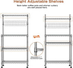 Leteuke Bakers Rack for Kitchen with Storage, NSF Certified 4-Tier Adjustable Coffee Bar with Wheels 10 S-Hooks Microwave Stand Kitchen Storage Shelf Metal Storage Rack 30 x 14 x 59 Inches, Chrome