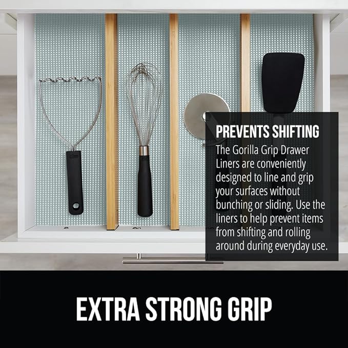 GORILLA GRIP powerGRIP Drawer Shelf and Cabinet Liner, Thick Strong Hold, Non-Adhesive Liners Protect Kitchen Cabinets and Cupboard, Bathroom Drawers, Easy Install, Breathable Mat, 20" x30', Spa Blue