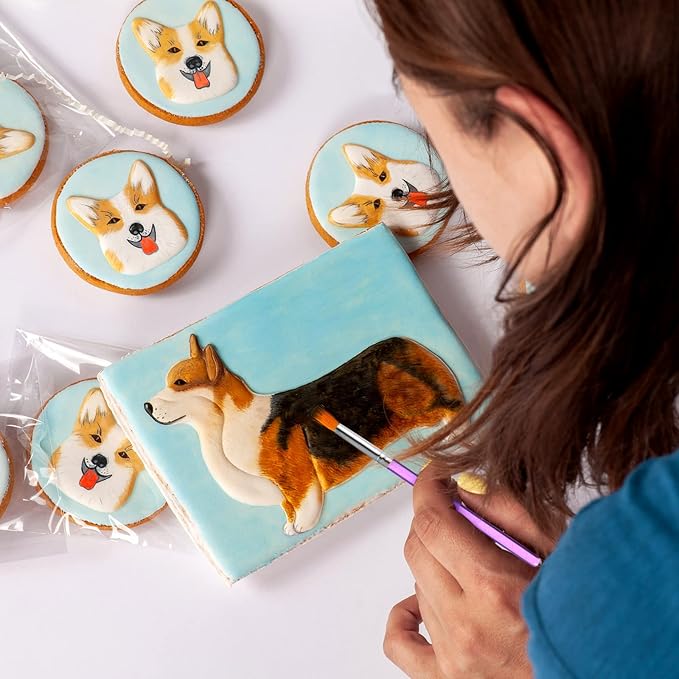 Sinmoe 10 Pieces Cake Candy Decorating Brushes Tools Cookie Decoration Brushes Pastry Brush and Stainless Steel Straight and Curved Tip Tweezers Pasta Tweezers for Baking Fondant (Purple Color)