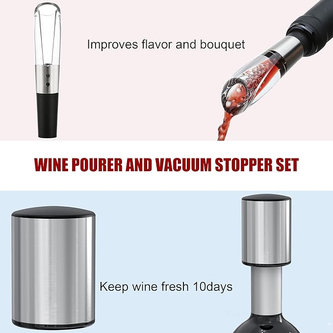 Wine Aerator Pourer & Wine Vacuum Stopper,Aerating Pourer and Decanter Spout Improved Flavor Aroma,Wine Saver Preserves Keep Wine Fresh 10Days,Wine Accessory Set for Wine Lovers