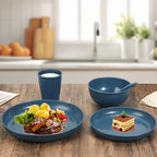 OAMCEG Plates and Bowls Sets Kitchen 42 Pcs, Plastic Wheat Straw Dinnerware Set, Dinner Plate/Dessert Plate/Cereal Bowl/Cup/Flatware Set, Dishwasher Microwave Safe, Outdoor Camping Dishes, Navy