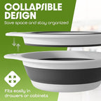 Collapsible Colander Strainer, Includes Over-sink Countertop Draining Base (5QT) Large Kitchen Drainer for Vegetables Fruit and Pasta, Round Foldable Draining Basket, Easy Storage (White)