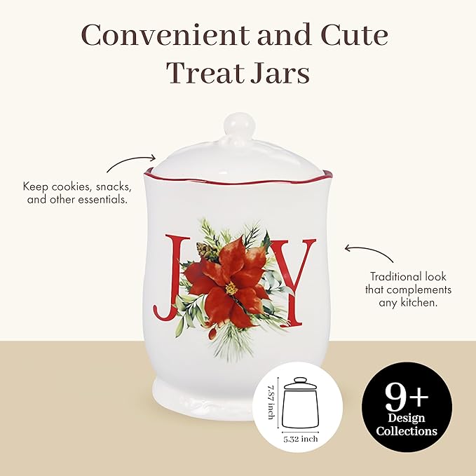 Young's Inc Ceramic Treat Jar with Lid, Joy Airtight, Cat Dog Treats, Rustic Kitchen Décor, Treats for Pets, Cookies, Candies, Decorative with Lids