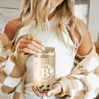 Birthday Gifts for Women, Monogrammed Initial Glass Cup Personalized Gifts for Women, 16oz Glass Cups with Lids and Straws, Iced Coffee Cup, Beer Can Shaped - Gift for Christmas, Birthday, B