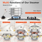 3 Tier Stainless Steel Steamer Set 28 Cm, 11 Inch Food Steam Pot For Cooking Vegetables, Seafood, Soups, Stews, Pasta, Veggie