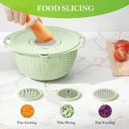 4-1 Colander with Bowl Set - Strainers for Kitchen, Food Strainers and Colanders, Pasta Strainer, Rice Strainer, Fruit Cleaner, Veggie Wash, Salad Spinner, Aesthetic Kitchen Essentials - Green