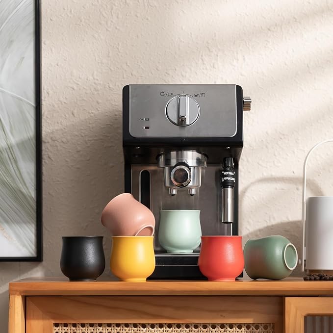 4-Oz Ceramic Espresso Cups Set - Multi-Color, Handle-Free Design for Home & Cafe | Dishwasher-Safe Stoneware Cups (Green, 4)