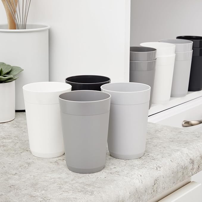 US Acrylic Newport 10 ounce Unbreakable Plastic Stackable Juice Tumblers in Grey Stone | Set of 12 Drinking Cups | Reusable, BPA-free, Made in the USA, Top-rack Dishwasher and Microwave Safe