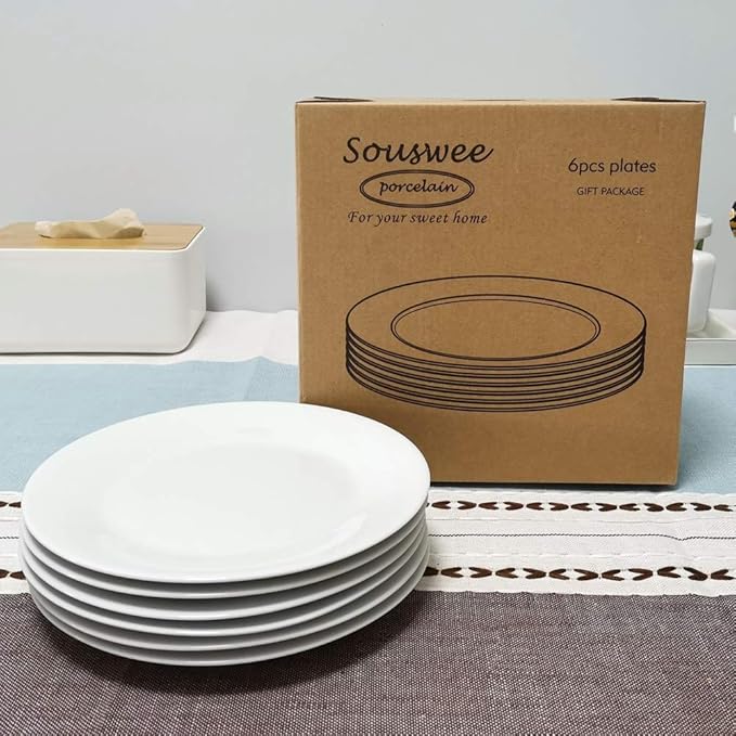 6pcs Salad Dessert Plate 7.5inch White Porcelain Dinner with Round Flat Design Good for the Gift