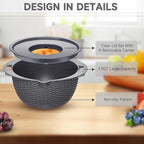 4-1 Colander with Bowl Set - Pasta Strainer - Colander for Kitchen - Strainers and Colanders Rice Strainer Fruit Cleaner Veggie Wash Sink Strainer Kitchen Essentials - Dark Grey