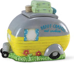 Young's Inc. Ceramic Cookie Jar - Cute Kitchen Counter Storage Canister with Lid - Perfect for Cookies, Coffee, Tea, Candy, Dog Treats, and More - Happy Campers - Gray, Yellow, Green