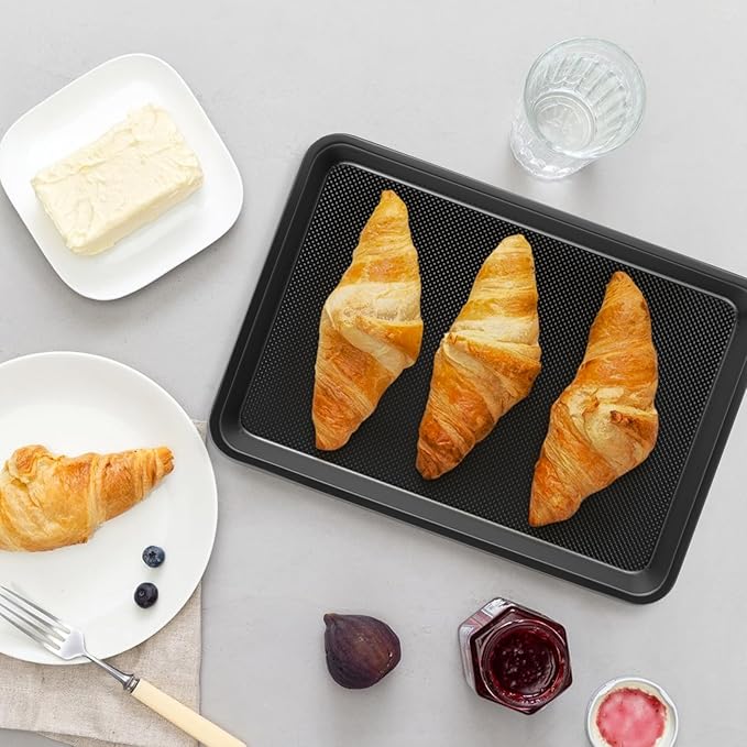 2 Pack Cookie Sheets for Baking, Ceramic Quarter Baking Sheet Pans Set, Thicker Carbon Steel Baking Sheets Non Stick, 12.8 x 9 Inch Baking Trays for Oven