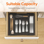 Lifewit Medium Silverware Drawer Organizer, Expandable Utensil Tray for Kitchen, BPA Free Flatware and Cutlery Holder, Adjustable Plastic Storage for Spoons Forks Knives, Black