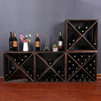Wine Racks countertop Solid Wood Stackable Storage Rustic Retro Cube 48-Bottle Wooden Wine Rack Wine Cabinet(48BottleBlack)