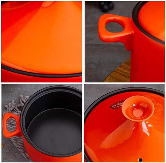 4l Tagine Ceramic Pot Moroccan Tagine Cooking Pot Handmade Ceramic Casserole Healthy Clay Pot for Braising Slow Cooking the Best Choice for Birthday Gifts (red)