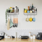 Olakee Floating Wall Shelves for Kitchen Bathroom Coffee Nook with 10 Adjustable Hooks for Mugs Cooking Utensils or Towel Rustic Storage Shelves Set of 2/17x5.9 inch (White)