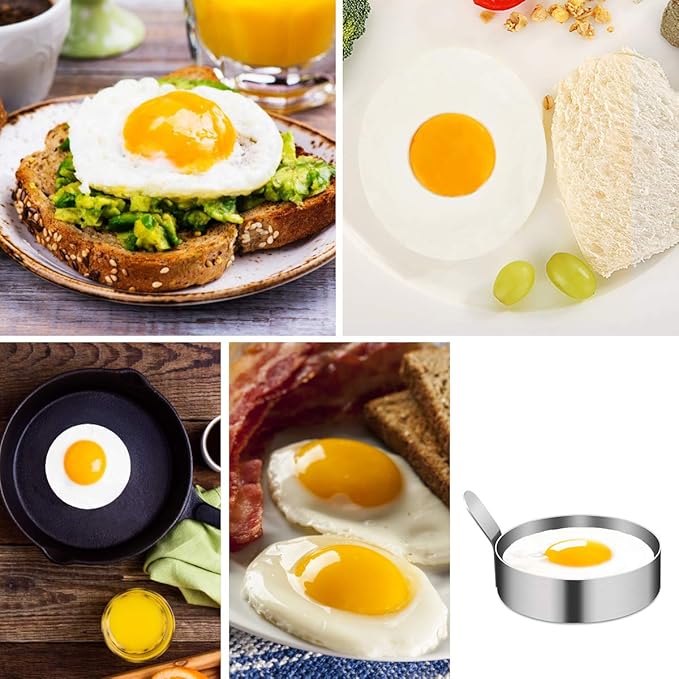 4/6 Pack Egg Ring, 3 Inch Egg Cooking Ring Non Stick Stainless Steel Egg Rings for Frying Eggs Pancake Sandwich Cooking Beefsteak Griddle Kitchen Gadgets for Breakfast