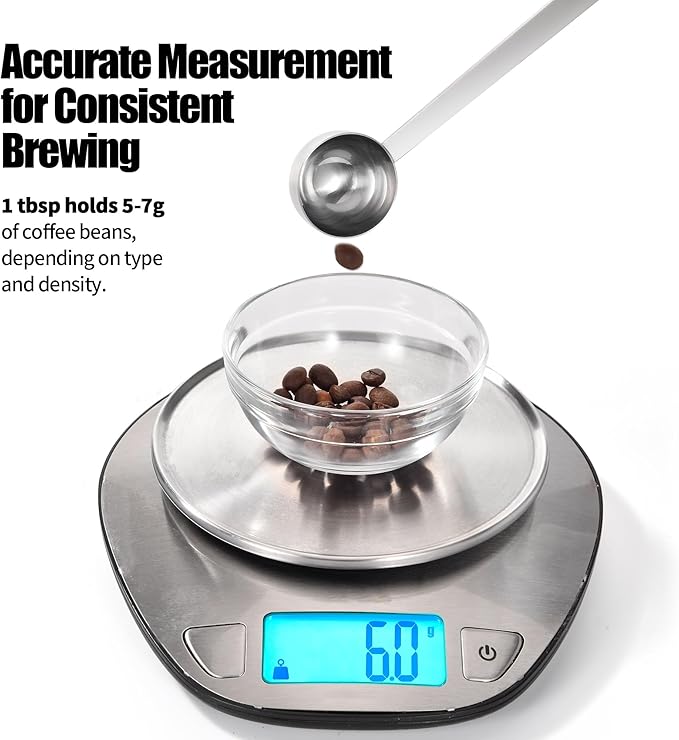 18/8 Stainless Steel Coffee Scoops, Doosu Food-Grade Metal Measuring Spoons with 8.5in Long Handle, Tablespoon Scooper for Coffee Beans, Ground Coffee, Espresso, Protein Powders, Tea (1 & 2 Tbsp)