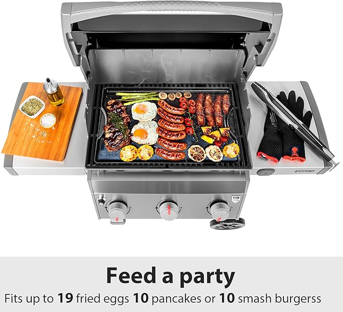 Utheer Nonstick Reversible Cast Iron Griddle 19.5"x 10.5", Ceramic Cooking Surface, Flat & Ribbed Sides, with High Sides & Grease Trap, Stovetop Griddle for Gas Grill, Charcoal, Oven & Outdoor BBQ