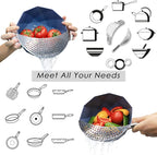 Pot Strainer Set 2 Pieces Stainless Steel Strainers Set, Easy Draining Durable Dishwasher Safe, Work for All Cooking Kitchenware, Noodles Pasta Fruit Veggies Food Strainers